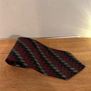 Mosaic Handemade Tie Red Gray Black Geometric Pattern 100% Silk Classic Width